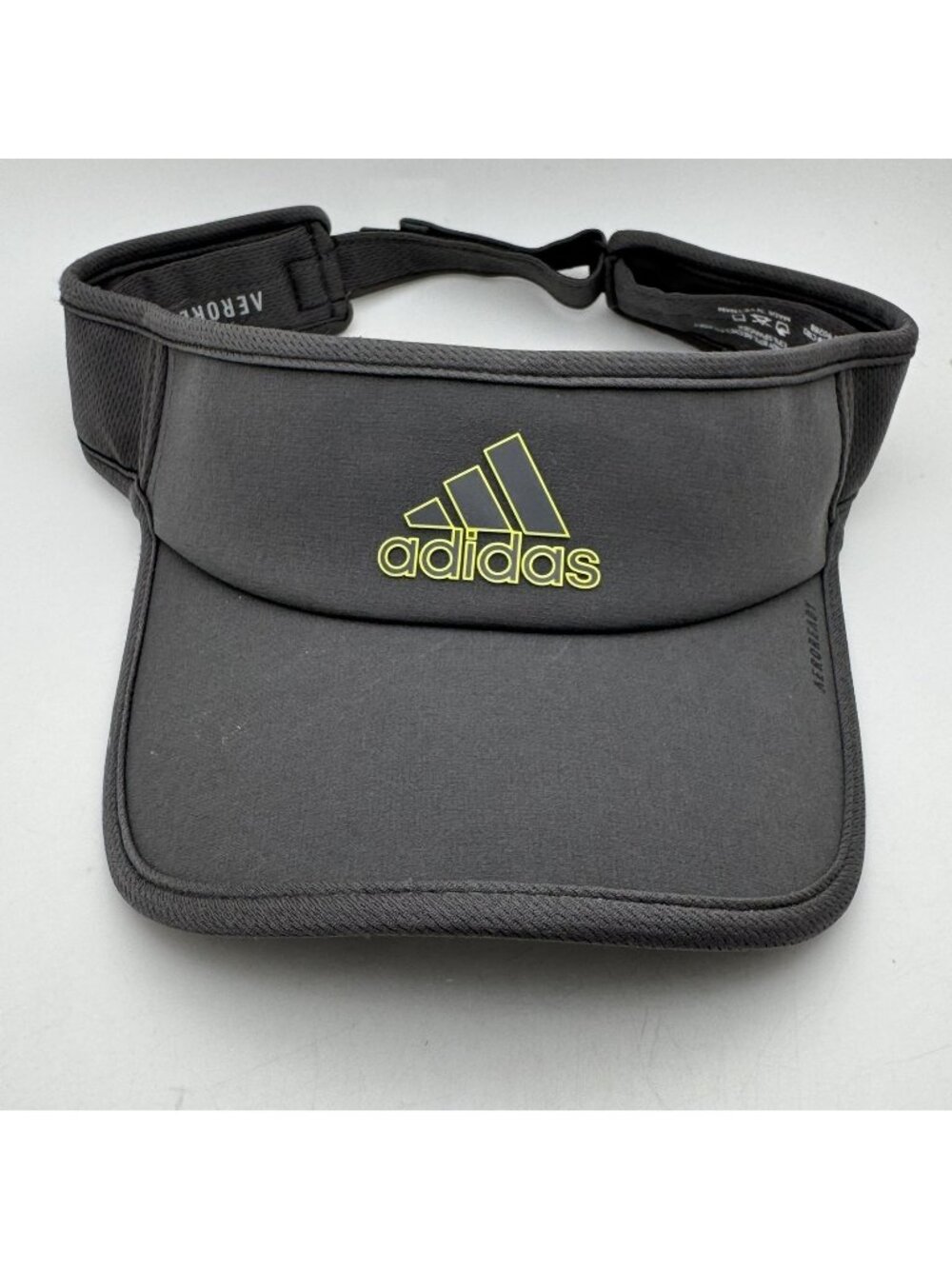 Adidas AEROREADY Men's Visor Hat Adjustable Dark Grey Neon Yellow Golf Tennis